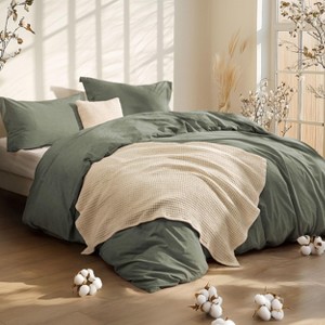 5-Piece Comforter Set with Cotton Waffle Throw Blanket - 1 of 4