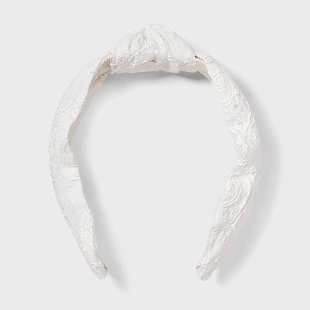 Embroidered Knot Top Headband - Universal Thread™ White