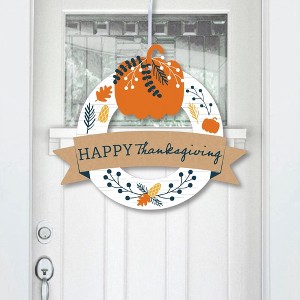 Big Dot of Happiness Happy Thanksgiving - Outdoor Fall Harvest Party Decor - Front Door Wreath - 1 of 4