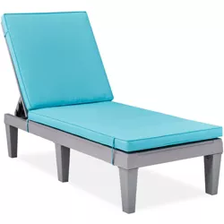 Best Choice Products Outdoor Lounge Chair, Resin Patio Chaise Lounger w/ Seat Cushion, 5 Positions - Gray/Teal