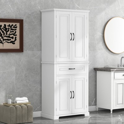 Tall Bathroom Freestanding Corner Cabinet With Door And Adjustable Shelves,  White - ModernLuxe