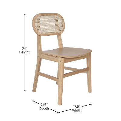 Natural Cane Rattan and Wood Dining Side Chairs, Set of 2