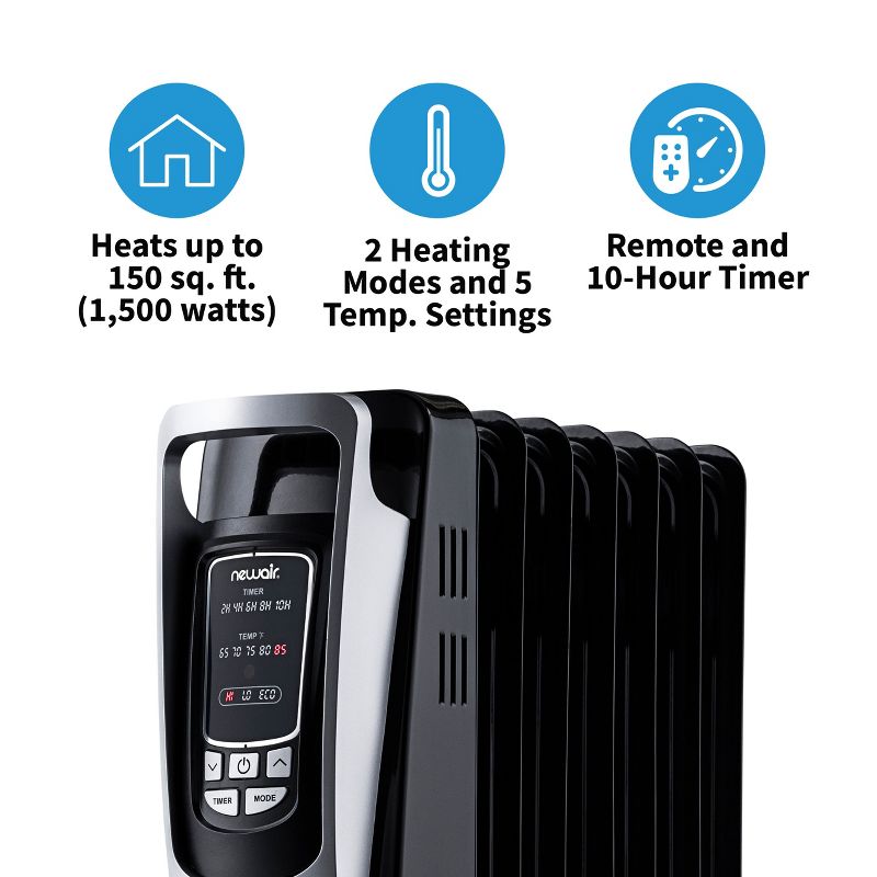Newair Portable Oil Filled Radiator Space Heater, 150 sq. ft.  with Silent, Energy Efficient Operation, 2 of 11