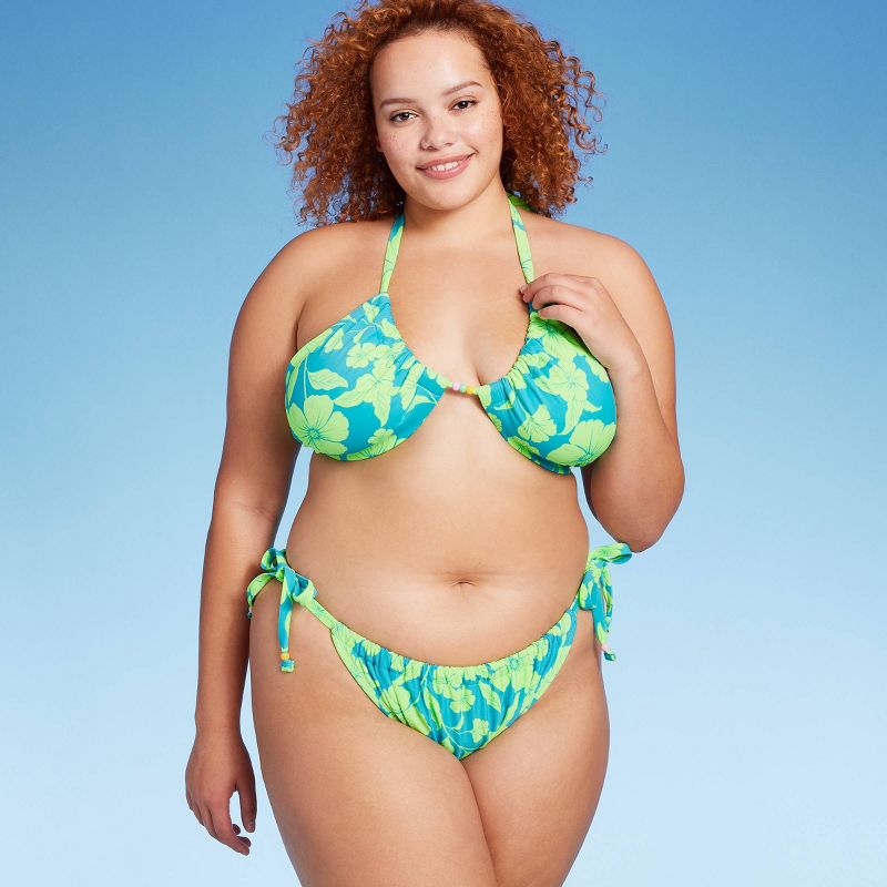 Women's Adjustable Coverage Bikini Bottom - Wild Fable™ Blue/Green Tropical Print, 4 of 14