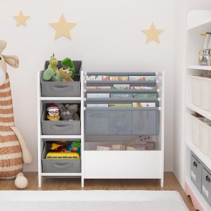 LIVAREEmlen Bookshelf and Toy Storage Organizer, Multifunctional 4 Tier Book Shelf with 3 Collapsible Fabric Drawers for Kids, Children, Toddlers - 1 of 4