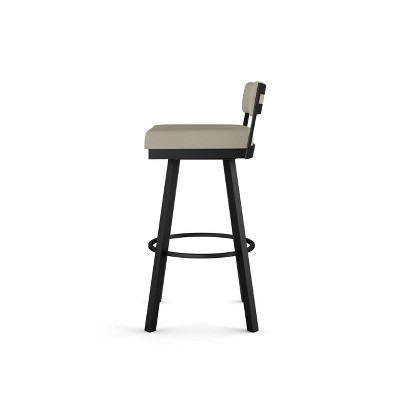 Greige Faux Leather Swivel Barstool with Black Metal Base