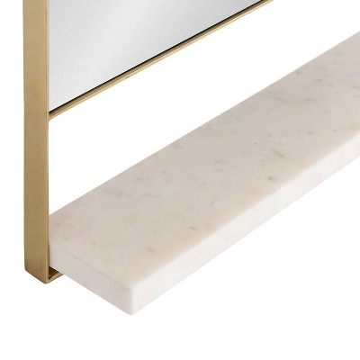 Gold Rectangular Wall Mirror with Marble Shelf