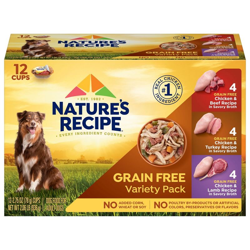 Nature&#39;s Recipe Grain-Free Chicken, Beef, Turkey &#38; Lamb Wet Dog Food - 2.75oz/12ct Variety Pack, 1 of 13