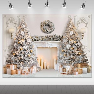 White Christmas Fireplace Photo Background Family Kids Holiday Party Banner Decorations - 1 of 4