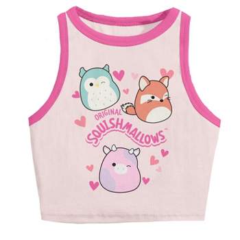 Squishmallows Girl's Pink Cropped Tank With Binding