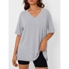 Women's Summer Casual Short Sleeve T-Shirt Solid Color V-Neck Side Slit Pullover Top Loose Fit Blouse - 3 of 4