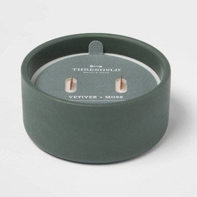 8oz 2-Wick Green Matte Ceramic Woodwick Candle Vetiver and Moss - Threshold™