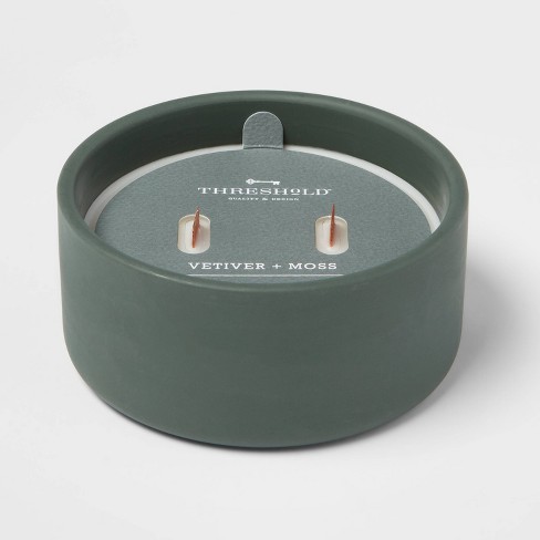 8oz 2-Wick Green Matte Ceramic Woodwick Candle Vetiver and Moss - Threshold™ - image 1 of 4
