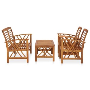 vidaXL 4 Piece Lounge Set in Solid Acacia Wood - Outdoor Patio Furniture Set with Bench, Chairs, and Coffee Table - Sturdy, Durable & Comfortable - 1 of 4