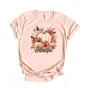 Simply Sage Market Women's Thankful Pumpkin Floral Short Sleeve Graphic Tee - 1 of 2