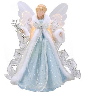 Aoibox Lighted Christmas Tree Topper Angel 12 Inch Red Gold Fabric Angel with LED Timer Lights for Indoor Holiday Decoration 1 Piece - 1 of 4