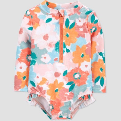 Image of Carter's Just One You® Baby Girls' Floral Print Long Sleeve One Piece Rash Guard - 9M