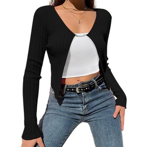 Clearlove Women's Knit Crop Cardigan Sweater Scoop Neck Shawl Knitted Bolero Shrug Sweater Open Front - 1 of 4