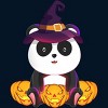 Men's Design By Humans Cute Panda Mock up Witch With Jack O Lantern Halloween T-Shirt By thebeardstudio T-Shirt - 2 of 4