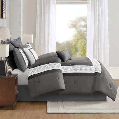 California King Dark Grey Microfiber Embroidered Comforter Set