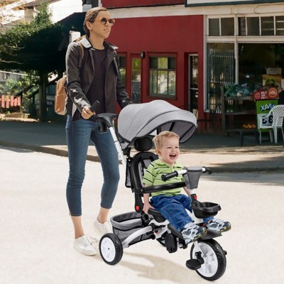 Foldable Baby Tricycle for Kids, 7 in 1 Toddler Tricycle Stroller for 1-5 Year Old, Baby Trike with Safety Harness