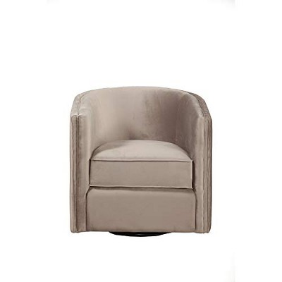 Transitional Gray Velour Swivel Accent Chair with Acacia Wood Frame