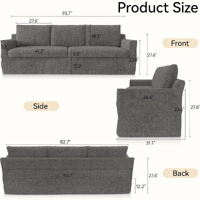 Vipbear Modern 3-Seater Sofa Couch with Deep Seats, 93" Slipcovered Upholstered Sofa with Removable Cover, Comfy Couches