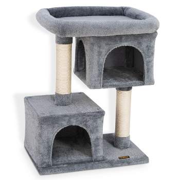 PAWBEE 33" Cat Tree House - 2 Condos & 2 Sisal Scratching Posts - Cat Scratching Post Tower With Ex-Large Plush Perch - Sturdy Base & Anti-Tip Strap