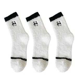 Anna-Kaci 3 Pairs Cozy Fluffy Crew Socks with Cute Panda Embroidery and Fun Pattern Designs - 1 of 4