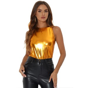 INSPIRE CHIC Women's Party Shiny Sleeveless Keyhole Back Club Metallic Tank Top - 1 of 4