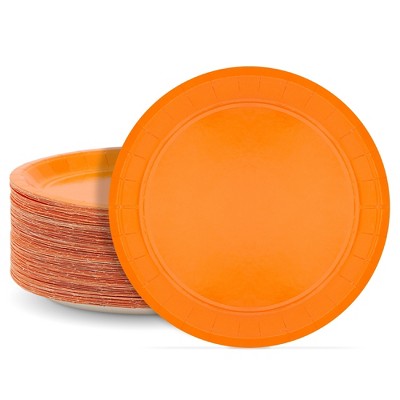 Blue Panda 100 Pack Neon Orange Paper Party Plates for Kids Birthday Party Supplies, 9 Inches