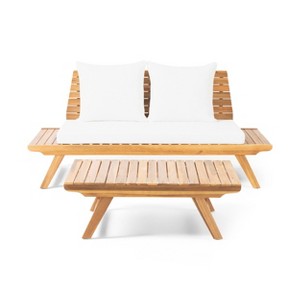 Christopher Knight Home Sedona Outdoor Acacia Wood Loveseat and Coffee Table Set with Cushion - 1 of 4
