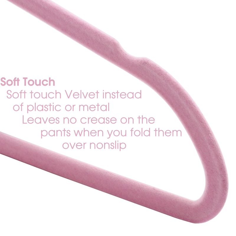 100 Piece Set of Velvet Slim Profile Heavy Duty Felt Hangers in Pink, 5 of 7