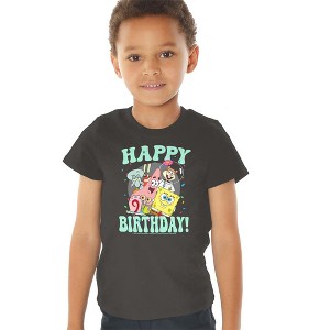 Toddler Boys' Spongebob Squarepants Happy Birthday Sandy Patrick Squidward T-Shirt Charcoal - 1 of 4