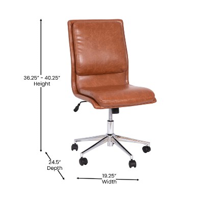 Elevated Brown LeatherSoft Mid-Back Armless Swivel Task Chair