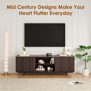 SEVOBAL TV Stands up to 75" TV with Storage Fluted Wood Living Room Media Console Entertainment Center with Cable Management, Brown, 15.7"*63"*20.9" - 1 of 4