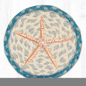 Earth Rugs Round Pencil Starfish Coaster – 7" Braided Jute Mat with Coastal Beach Design in Soft Ocean-Inspired Colors - 1 of 3