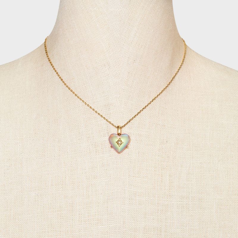 14K Gold Dipped Pierced Heart Glass with Cubic Zirconia Pendant Necklace - Pink/Gold, 2 of 5