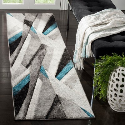 Gray and Teal Abstract Synthetic Area Rug 2'3" x 4'