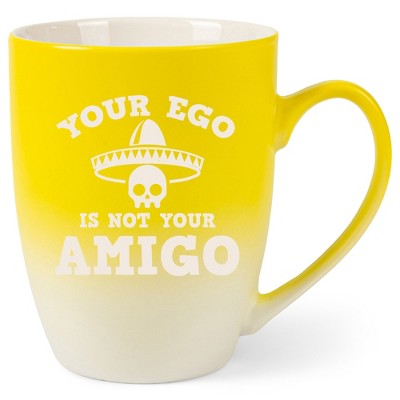 100 North Skull Sombrero 10 Ounce Yellow and White Two Toned Ombre, Comfortably Fits Your Hands, Ceramic Tea Coffee Cup Mug, Your Ego Is Not Your