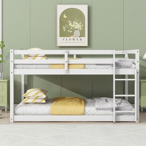Okak Rubber Wood Twin Loft Bunk Bed,Low Profile Double Deck Bed with Wide Ladder & Reinforced Slats,Multi-Functional Loft Bed for Kids,Teens - 1 of 4