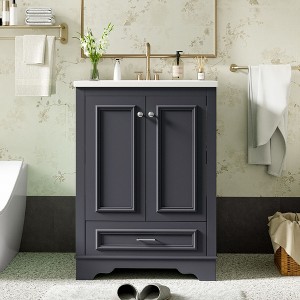 NicBex Bathroom Vanity without Sink/with Sink,Modern Bathroom Sink Vanity with Soft Closing Doors and Drawers,24"/36" Bathroom Sink Cabinet,Gray/Green - 1 of 4