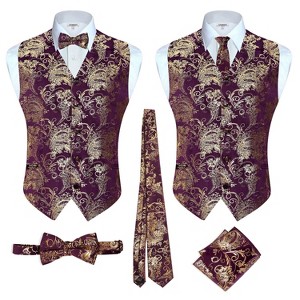 Gioberti Men's Formal 4pc Metallic Paisley Vest Necktie Bowtie and Pocket Square - 1 of 4