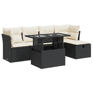 vidaXL Garden Sofa Set Black PE rattan, powder-coated steel, tempered glass - 1 of 4
