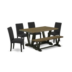 6-Piece Natural Oak Finish Solid Wood Top dining Table with 1-Bench and 4-Chairs with - 1 of 4