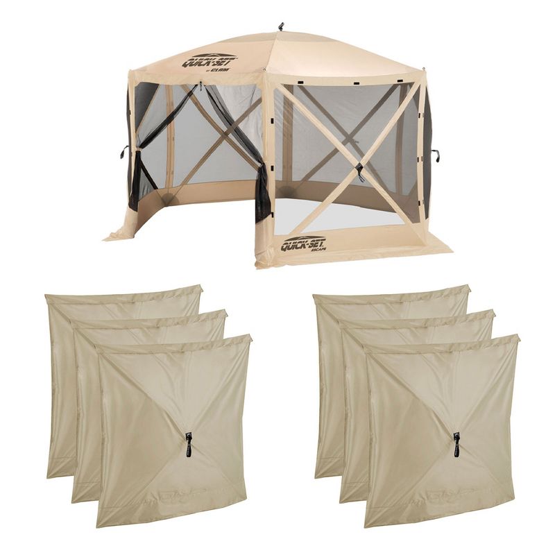 CLAM Quick-Set Escape 12 x 12 Foot Portable Pop Up Camping Outdoor Gazebo 6 Sided Canopy Shelter + 2 Pack of Wind and Sun Panels, 1 of 7