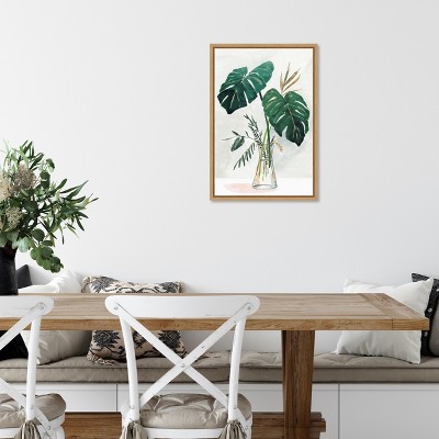 Green Monstera Leaf Abstract Canvas Wall Art Print