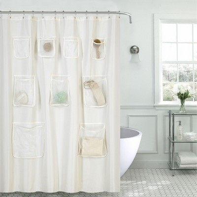 Goodgram Fabric Shower Curtain Liners With Mesh Pockets Beige Target