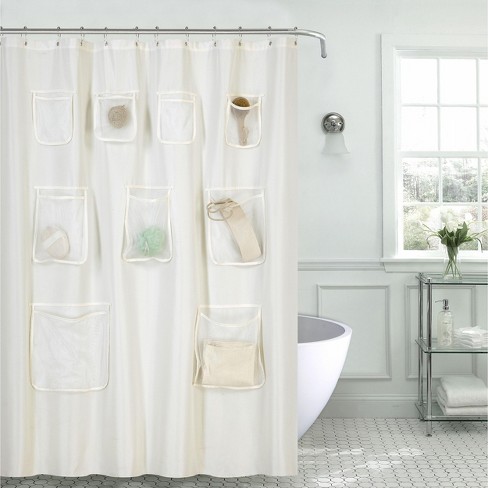 Goodgram Fabric Shower Curtain Liners With Mesh Pockets - Beige : Target