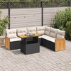 vidaXL 7 Piece Patio Sofa Set with Cushions Black Poly Rattan Acacia - Black and Cream with Storage - 2 of 4